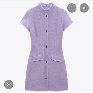 Zara Lavender Short-Sleeve Tweed Dress